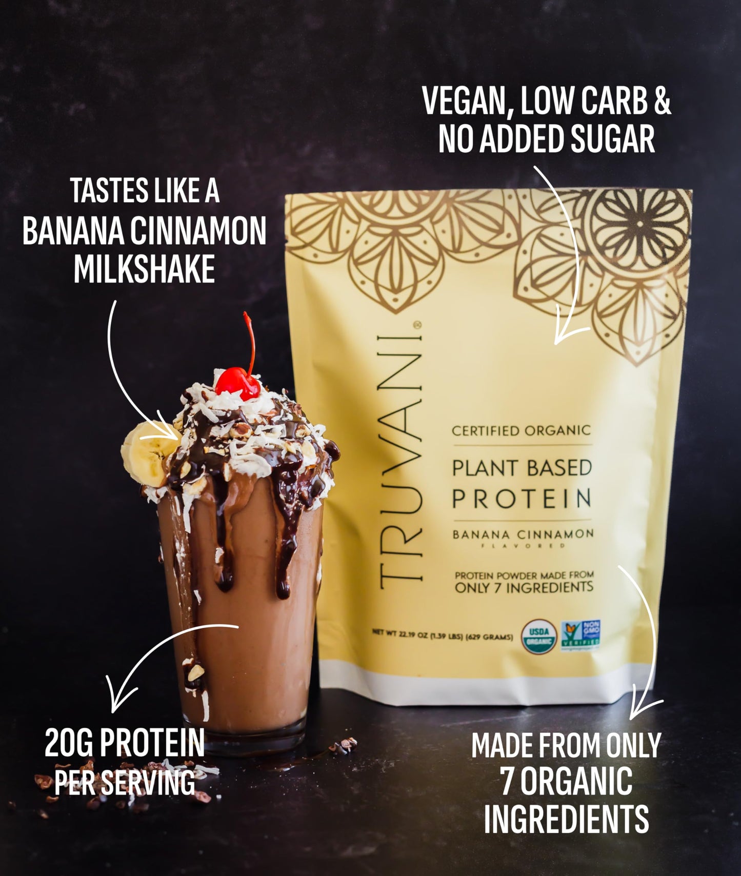 Truvani Organic Plant Based Protein Powder | Vanilla | 1 Serving | Vegan | 20g Pea Protein | Keto | Gluten & Dairy Free | Low Carb | No Added Sugar