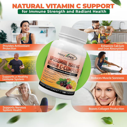 Liposomal Vitamin C with Zinc Capsules - Vit C Organic Elderberry, Amla, Camu Camu- Vitamina C High Absorption, Anti Aging, Immune Support,1500mg/Serving 3 Month Supply Gluten Free NON GMO Veggie Caps