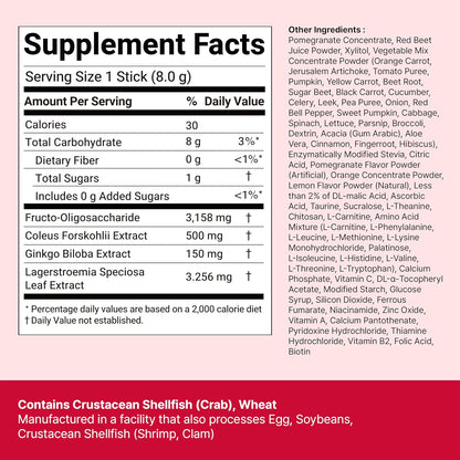 FOODOLOGY Coleology Drink Mix PRO | 3,000mg Prebiotic Fiber & Metabolism Support | Daily Pomegranate Stick Powder for Gut Health & Weight Management | 15 Sticks