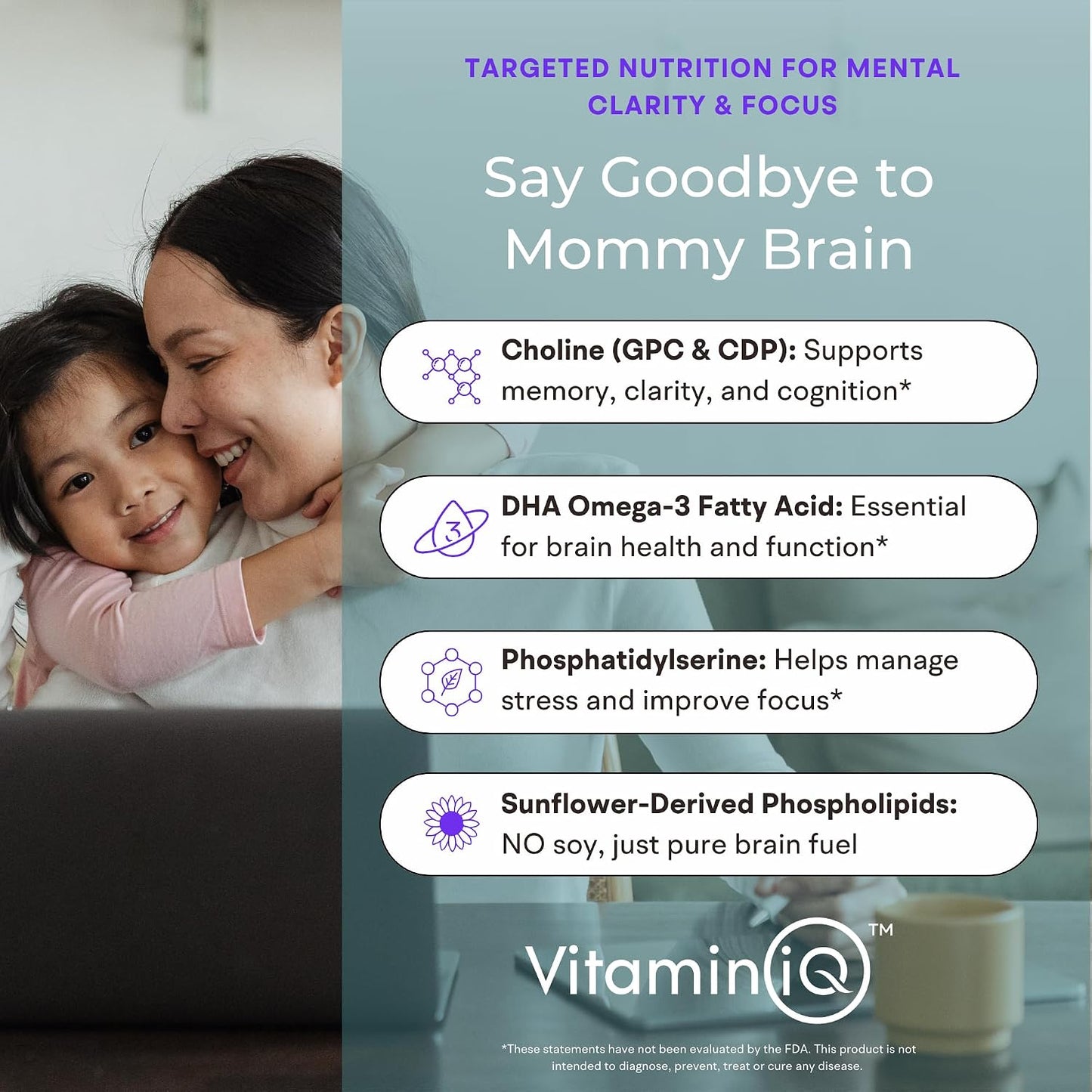 Mommy Brain Postnatal Supplement (60 Capsules) for Cognitive Health, Mood, Energy with GPC and CDP Choline, Phosphatidylserine, Omega-3 DHA