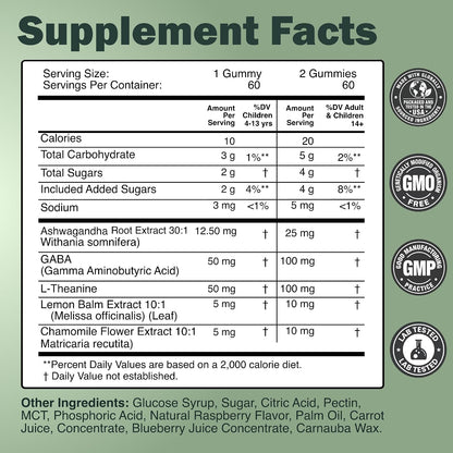Wild Foods Kids Calm Gummies - Ashwagandha Gummies for Kids w/GABA, L-Theanine, Lemon Balm & Charmomile - Support Natural Relaxation, Stress Relief & Sleep, for Children 4+, Berry Flavor, 60 Count