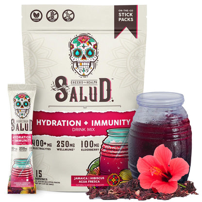 Salud 2-in-1 Hydration + Immunity Drink Mix, Cucumber Lime | Electrolytes Powder, Agua Fresca, Elderberry, Dairy & Soy Free, Non-GMO, Gluten Free, Vegan, 1g Sugar (15 Servings)