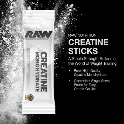 RAW Creatine Monohydrate to-Go Stick Packs, Unflavored – 5g Micronized Creatine Per Serving – Muscle Strength, Power & Recovery Support