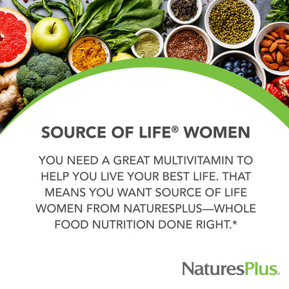 NaturesPlus Source of Life Women - 60 Tablets - Multivitamin & Mineral Supplement - with Iron, Calcium, Folate & Lutein - Gluten Free, Vegetarian - 30 Servings NaturesPlusBuy Supplements Australia