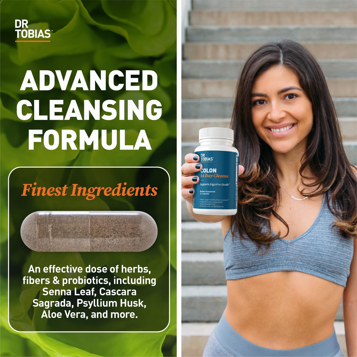 Dr. Tobias Colon 14 Day Cleanse | Supports Digestion & Gut Health | Colon Cleanse Detox | Constipation Relief & Gut Health Support for Women & Men | Psyllium + Senna + Probiotics | 28 Capsules