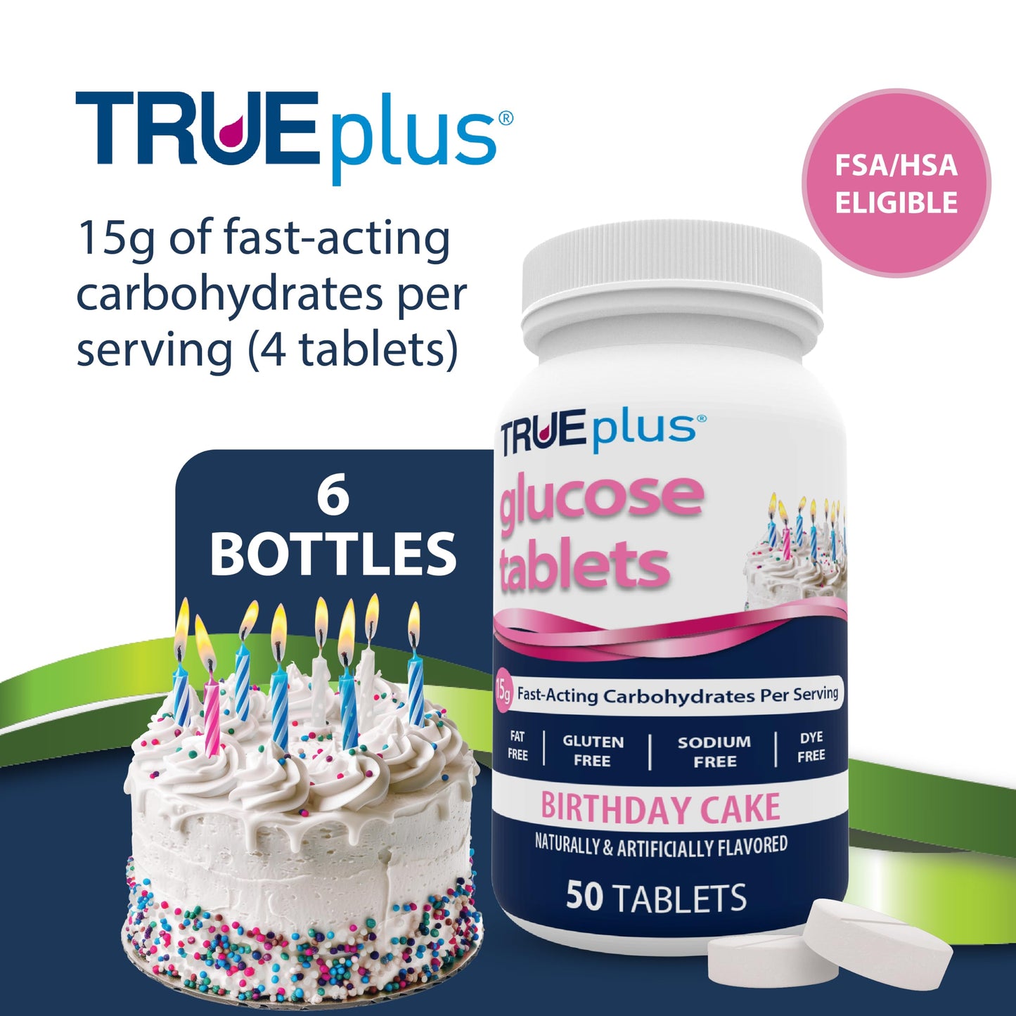 TRUEplus Glucose Tablets, Grape, Raspberry, Orange Flavors, 50 Count | Chewable Tablets, 15g Fast-Acting Carbohydrates, Fat Free, Gluten Free, Boosts Energy, Great Tasting and Easy to Use