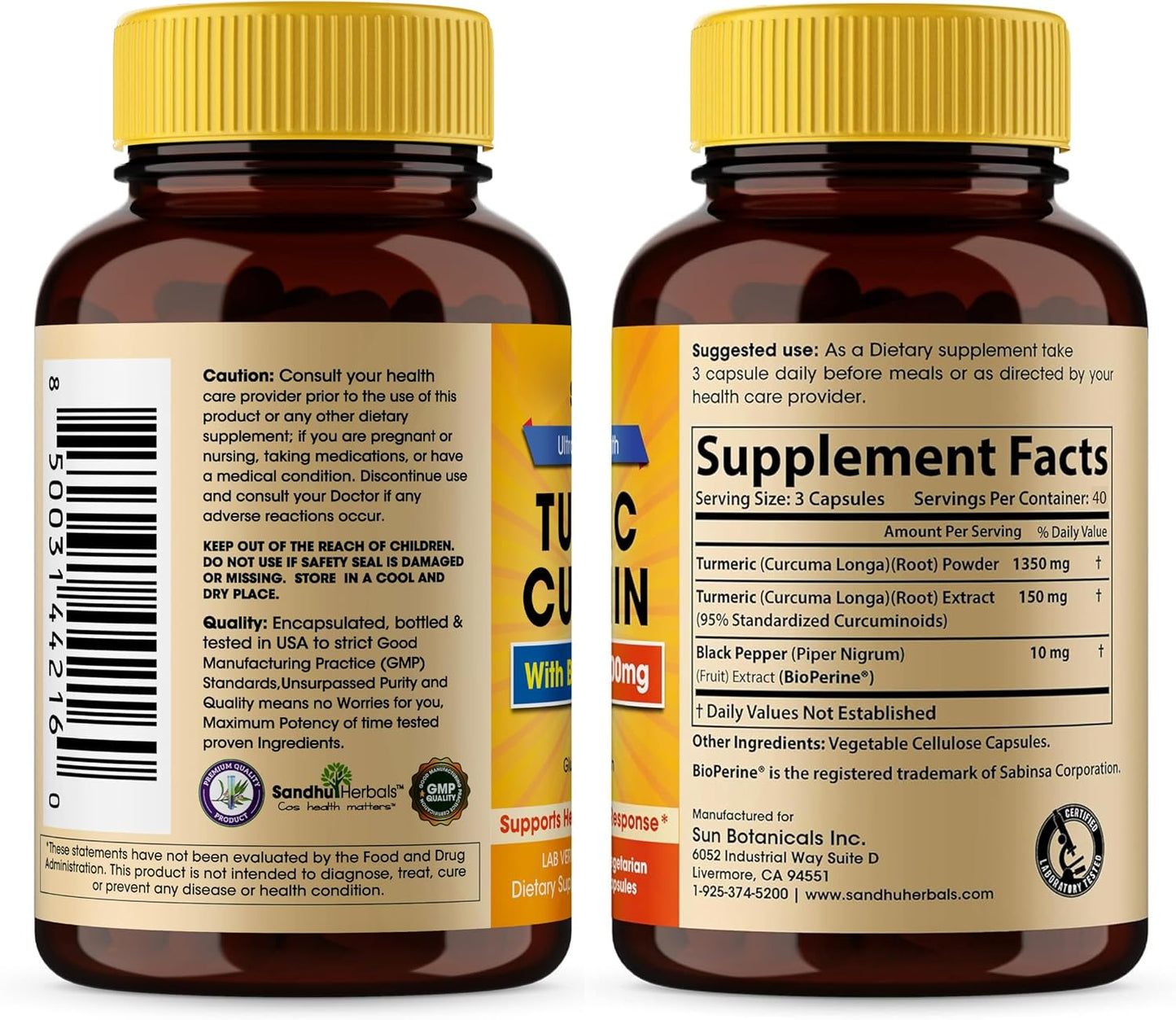 Sandhu Herbals Seamoss & Turmeric Curcumin with Bioperine Capsules | Supports Immune, Digestive, Cognitive, Skin & Hair Health