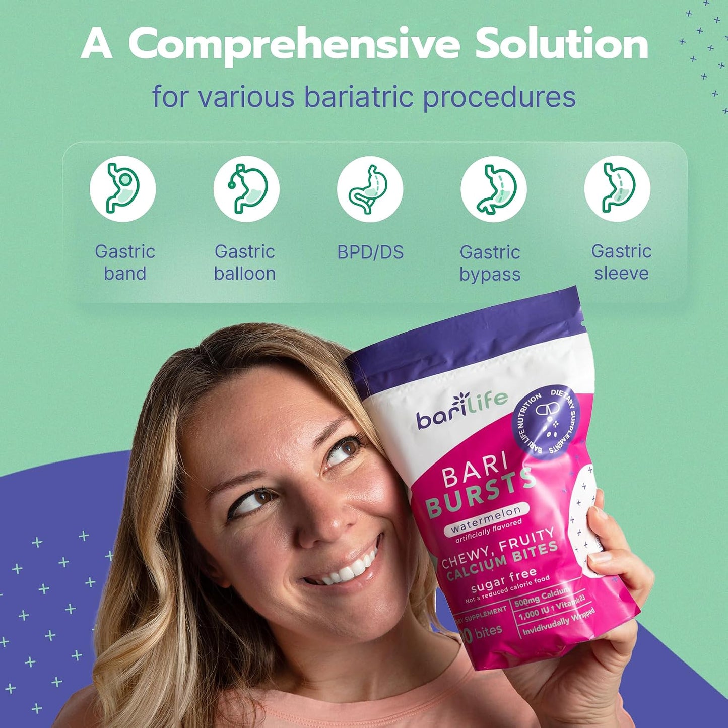Bari Life Just One, Once Daily Bariatric Multivitamin with Iron (90 Tablets) and BariBurst Calcium Citrate Soft Chews for Gastric Bypass, Gastric Sleeve and Duodenal Switch (Fruit Punch)