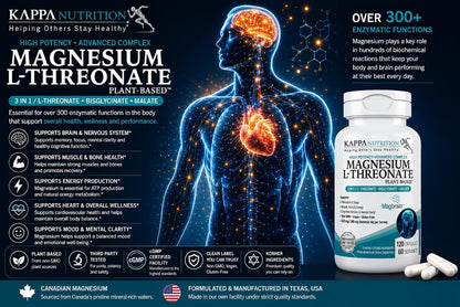 Magnesium L-Threonate Plant-Based 3 in 1 Powered by Magbrain® Magnesium L-Threonate Plant-Based | Magnesium Bisglycinate & Magnesium Malate | Up to 420 mg Elemental Magnesium | 150 Vegan Capsules.