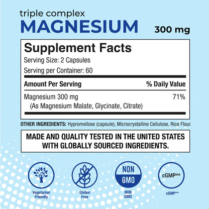 Puregen Labs Triple Magnesium Complex 300mg of Magnesium Glycinate, Malate, & Citrate