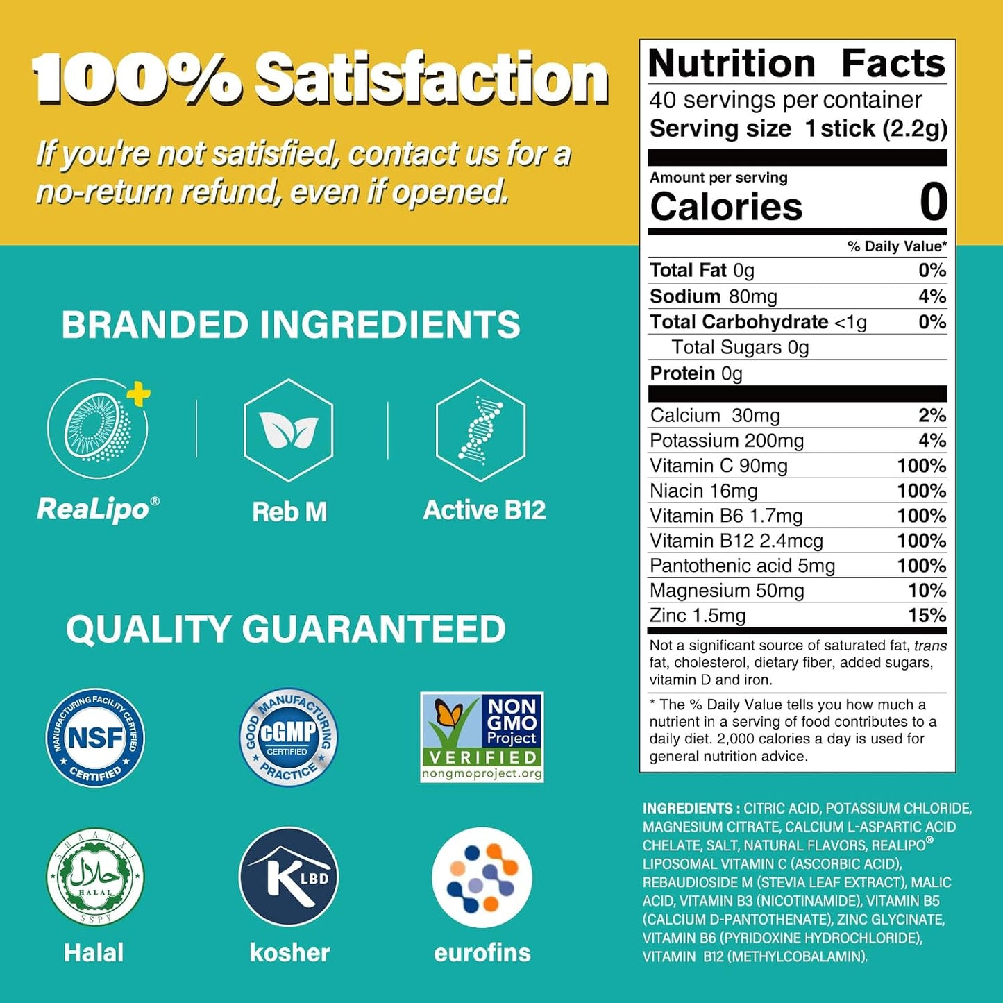 40 Sticks Low Sodium Sugar Free & 0 Calorie Electrolyte Hydration Packets | Lightly Sweet Electrolyte Powder Drink Mix, Liquid Daily IV Flavors Lemon Orange Peach Grapefruit