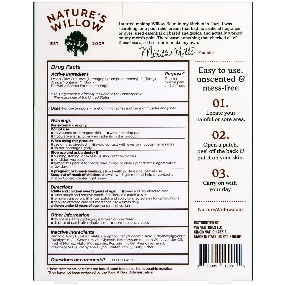 Nature's Willow Relief Patches – Fast-Acting, Plant-Based Topical Solution to Help with Sore Muscles & Joints | 6 Patches per Pack | 1-Pack Nature's WillowBuy Supplements Australia