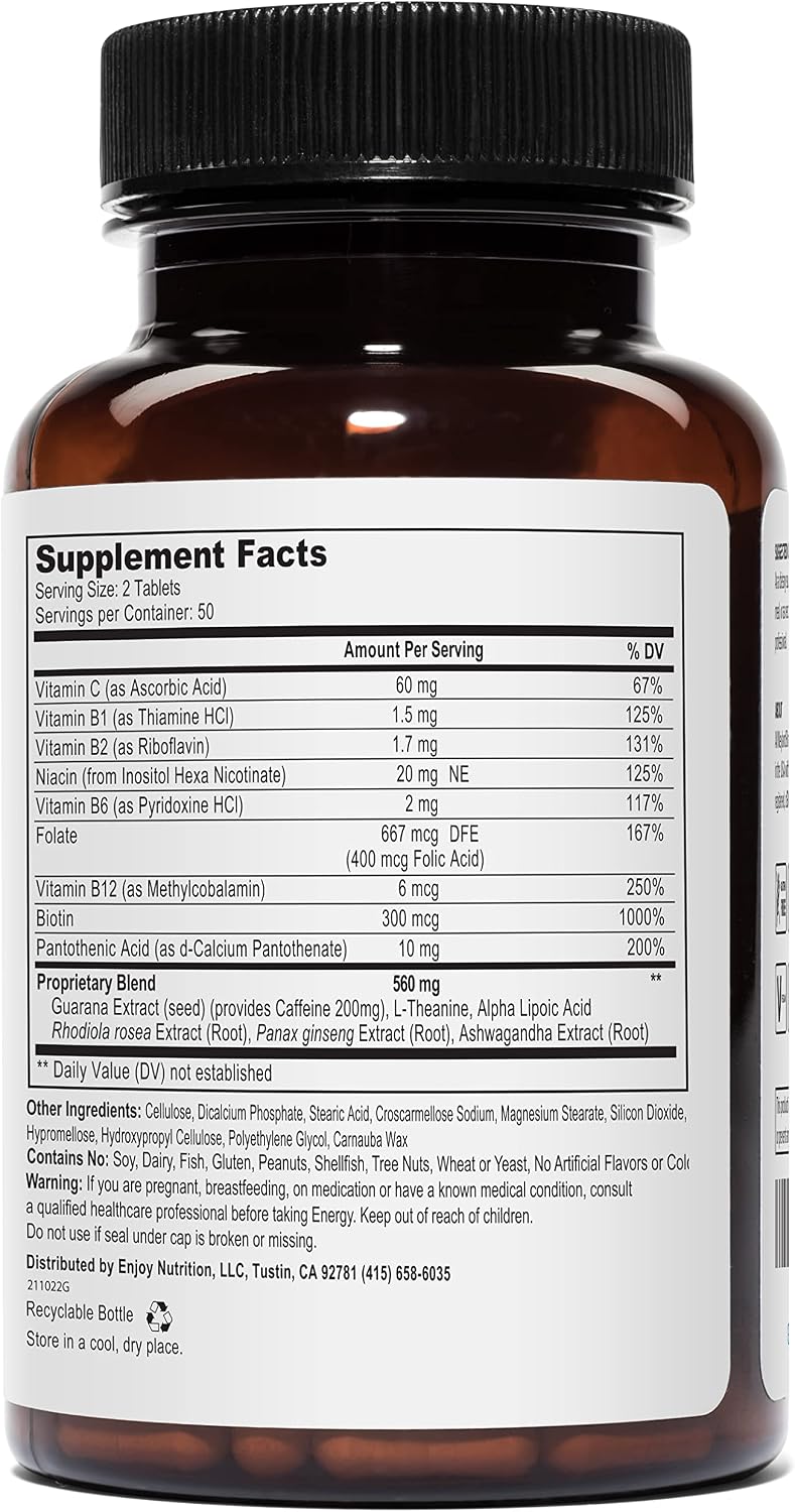 Energy | Complimentary Formula w/Botanically Sourced Caffeine | Complete B-Complex & Energy Supportive Herbs