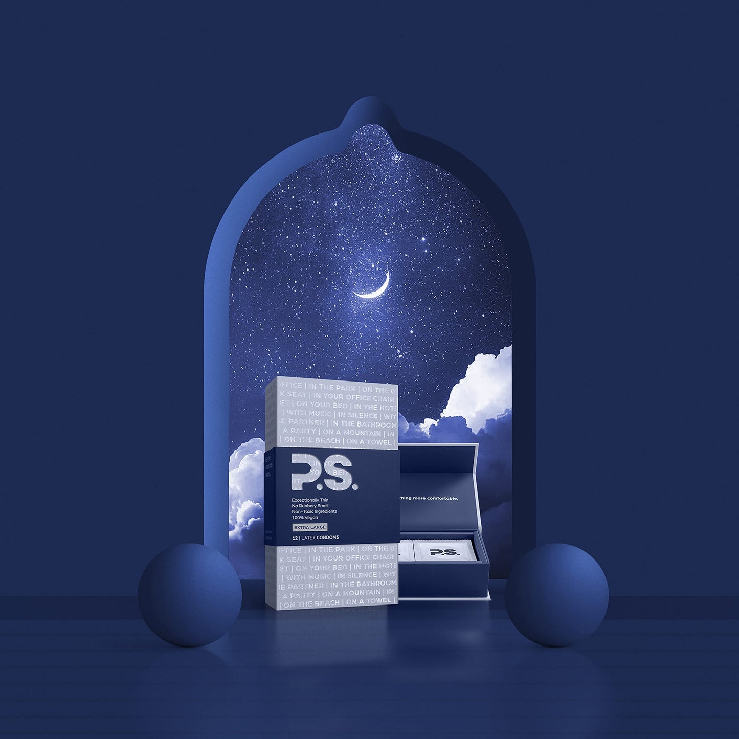 PS Condoms Exceptionally Thin Latex Condoms, Clean & Odorless, 12 Pack | Individually tested, 0.045 mm natural rubber, 40% thinner, lubricated, vegan, and free of PFAS, gluten, glycerin and parabens