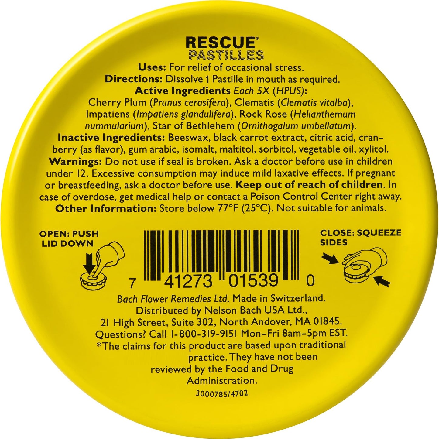 Rescue Bach PASTILLES, Cranberry Flavor, Stress Relief Lozenges, Homeopathic, Flower Eessences, 35 Count