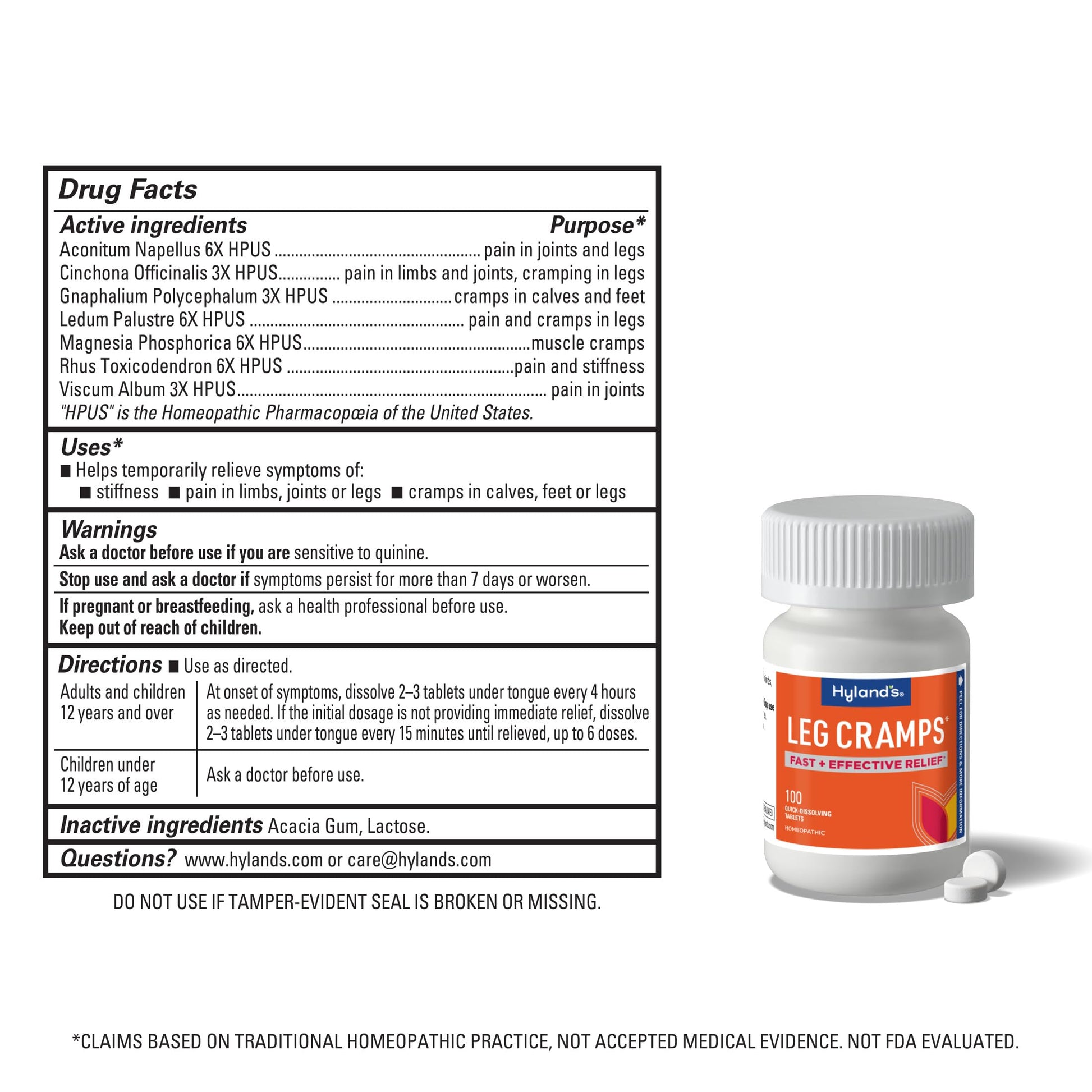 Hyland's Leg Cramps, Relief of Leg, Calf, Charley Horses, and Foot Cramps, 100 Quick-Dissolving Tablets Hyland'sBuy Supplements Australia