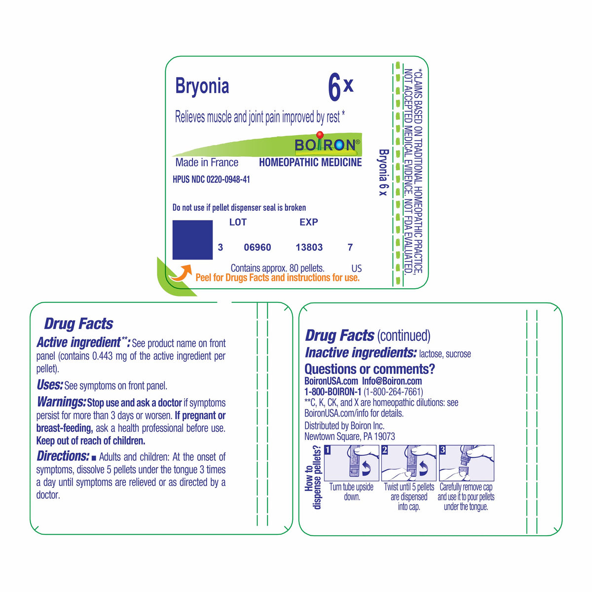 Boiron Bryonia 6X Homeopathic Medicine for Muscle & Joint Pain - 80 Pellets BoironBuy Supplements Australia