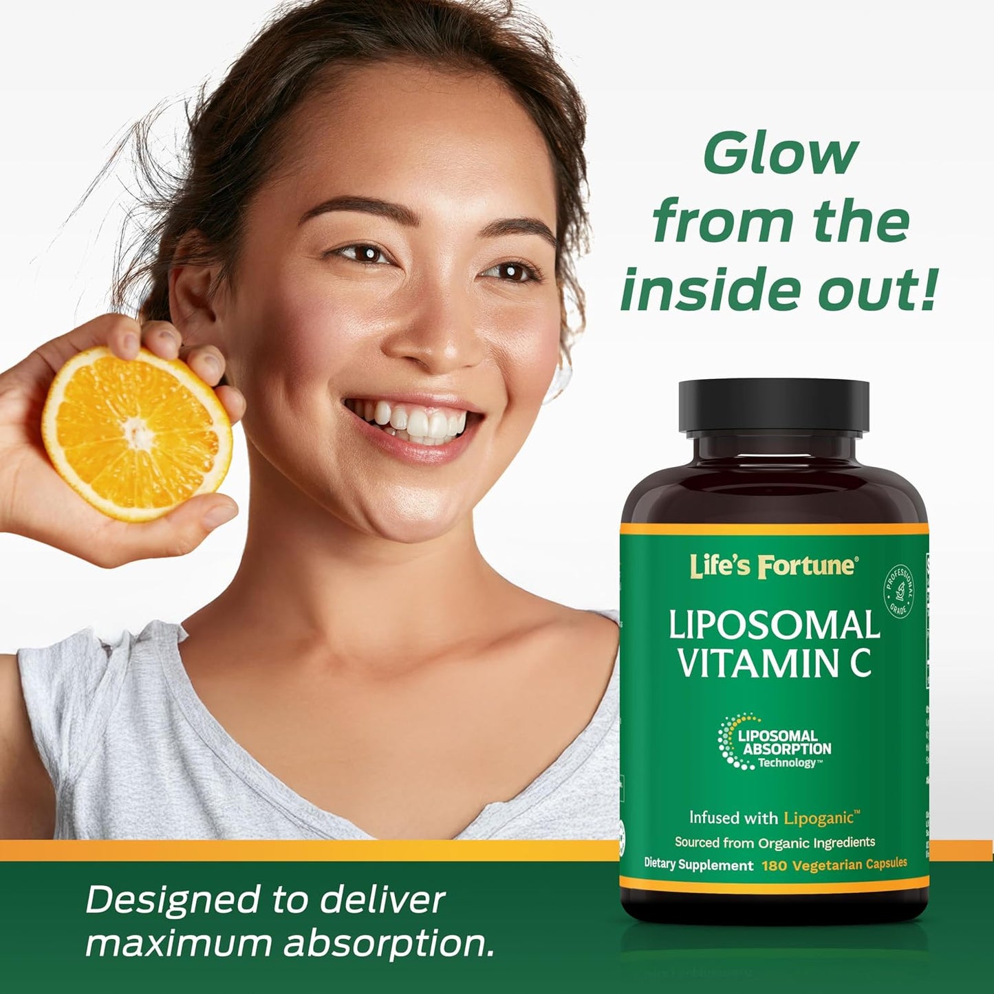 Life's Fortune Liposomal Vitamin C 2100 mg, Fast Acting Absorption, Higher Bioavailability Supporting Immune System, High Antioxidant Supplement Formula – Collagen Booster – 180 Capsules