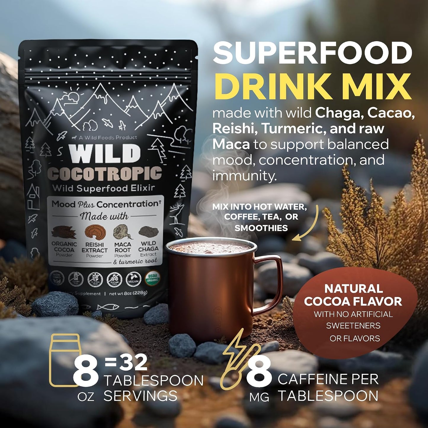 DailyNutra KSM 66 Ashwagandha (90 Capsules) and Mushroom Cacao Mix (16oz) Bundle for Relaxation and Focus