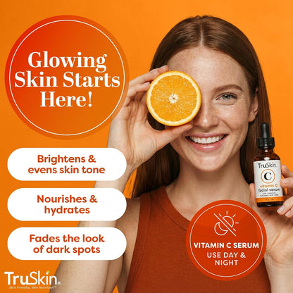 TruSkin Brightening Vitamin C Serum for Face with Hyaluronic Acid, 1 fl oz | Anti aging face serum with Vitamin E to improve the look of dark spots, fine lines, skin tone & support radiant-looking skin