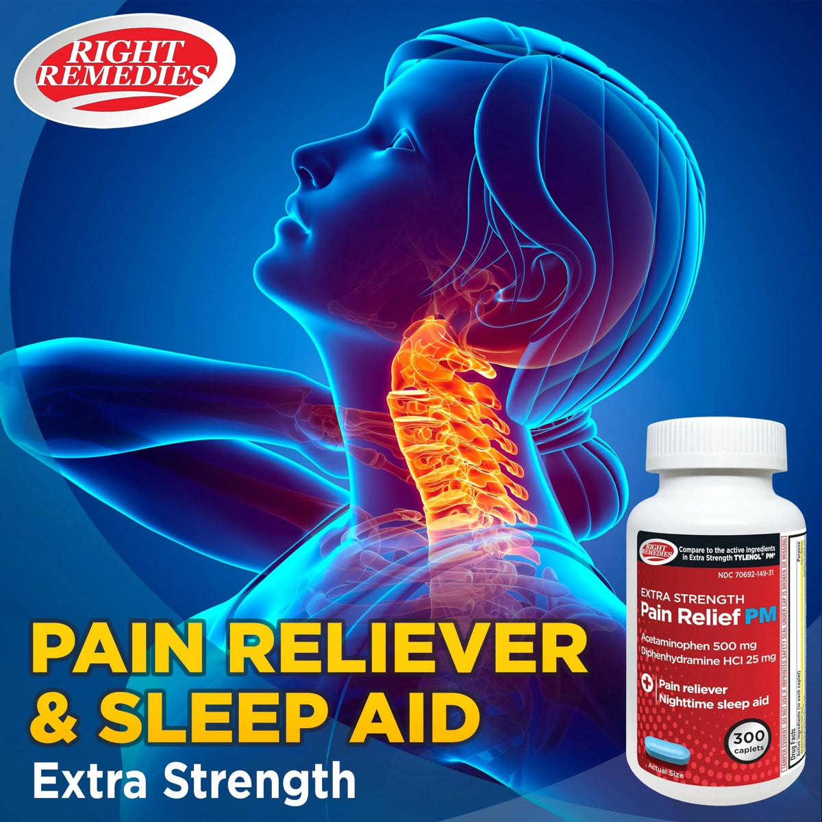 Right Remedies Extra Strength Pain Relief PM & Nighttime Sleep Aid Caplets,(300 count), Acetaminophen 500 mg & Diphenhydramine HCl 25 mg, Non-Habit Forming, Compare to Active ingredients of Tylenol PM RIGHT REMEDIESBuy Supplements Australia