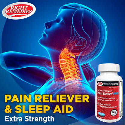 Right Remedies Extra Strength Pain Relief PM & Nighttime Sleep Aid Caplets,(300 count), Acetaminophen 500 mg & Diphenhydramine HCl 25 mg, Non-Habit Forming, Compare to Active ingredients of Tylenol PM RIGHT REMEDIESBuy Supplements Australia