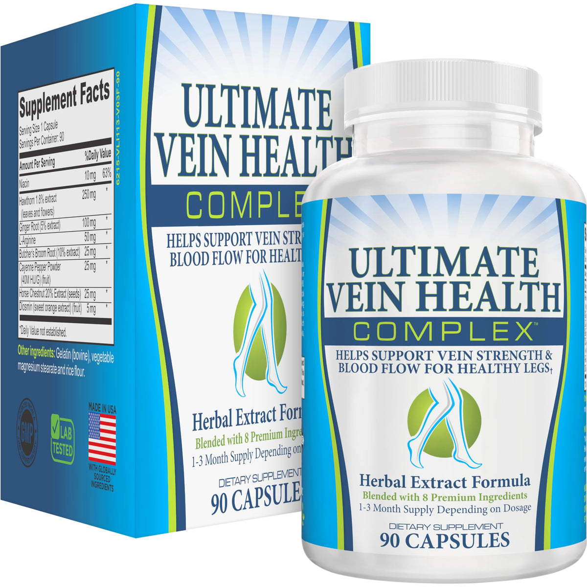 8-in-1 Vein & Leg Health Circulation Support Supplements | Leg + Vein Formula | Circulatory Support Supplement | 1-Month Supply | 90 Capsules Elevate Recovery SupplementsBuy Supplements Australia