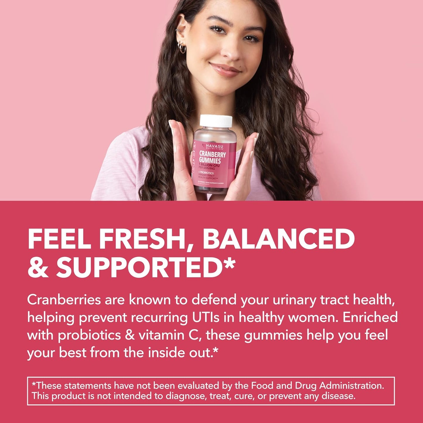 Cranberry Probiotic Gummies, Cran-Raspberry, 60ct, Bladder Support | Probiotic Cranberry Gummies for Women, Urinary Tract Health & pH Balance, 1 Billion CFU of Lactobacillus, Vaginal Wellness