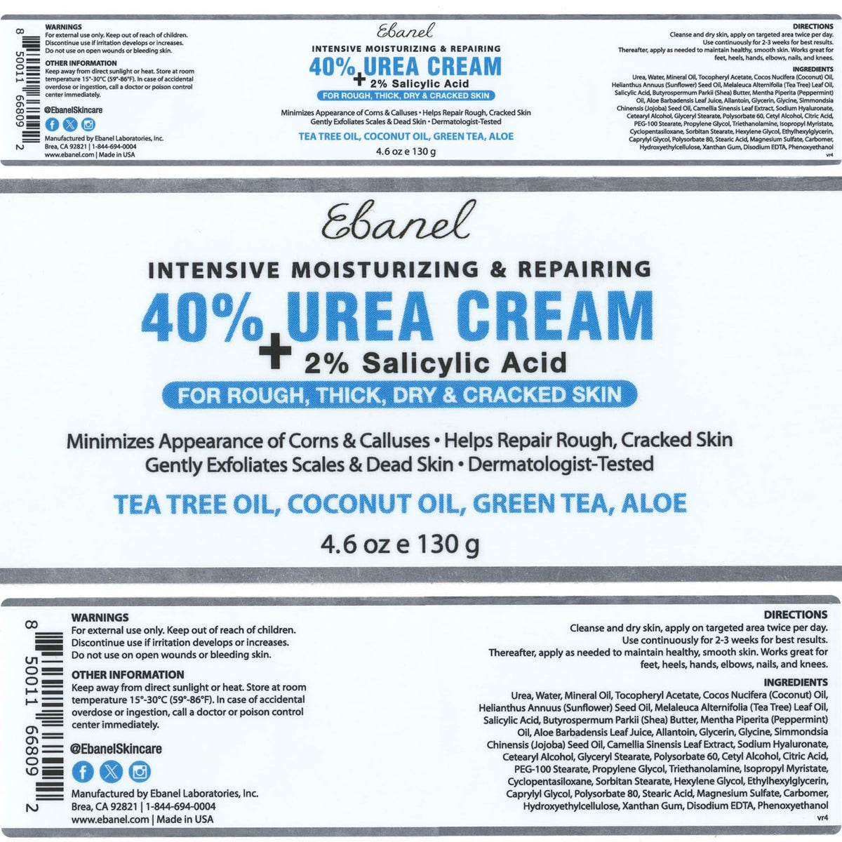 Ebanel Bundle of 40% Urea Cream 2-Pack and Callus Remover Gel