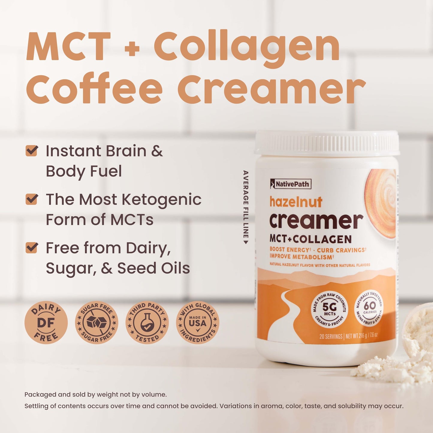 NativePath Keto Creamer, French Vanilla, Collagen & MCT, 20 Servings | Sugar-Free, Monk Fruit Sweetened, Non-Dairy & Creamy, Supports Skin, Hair & Nails, Low-Carb Friendly