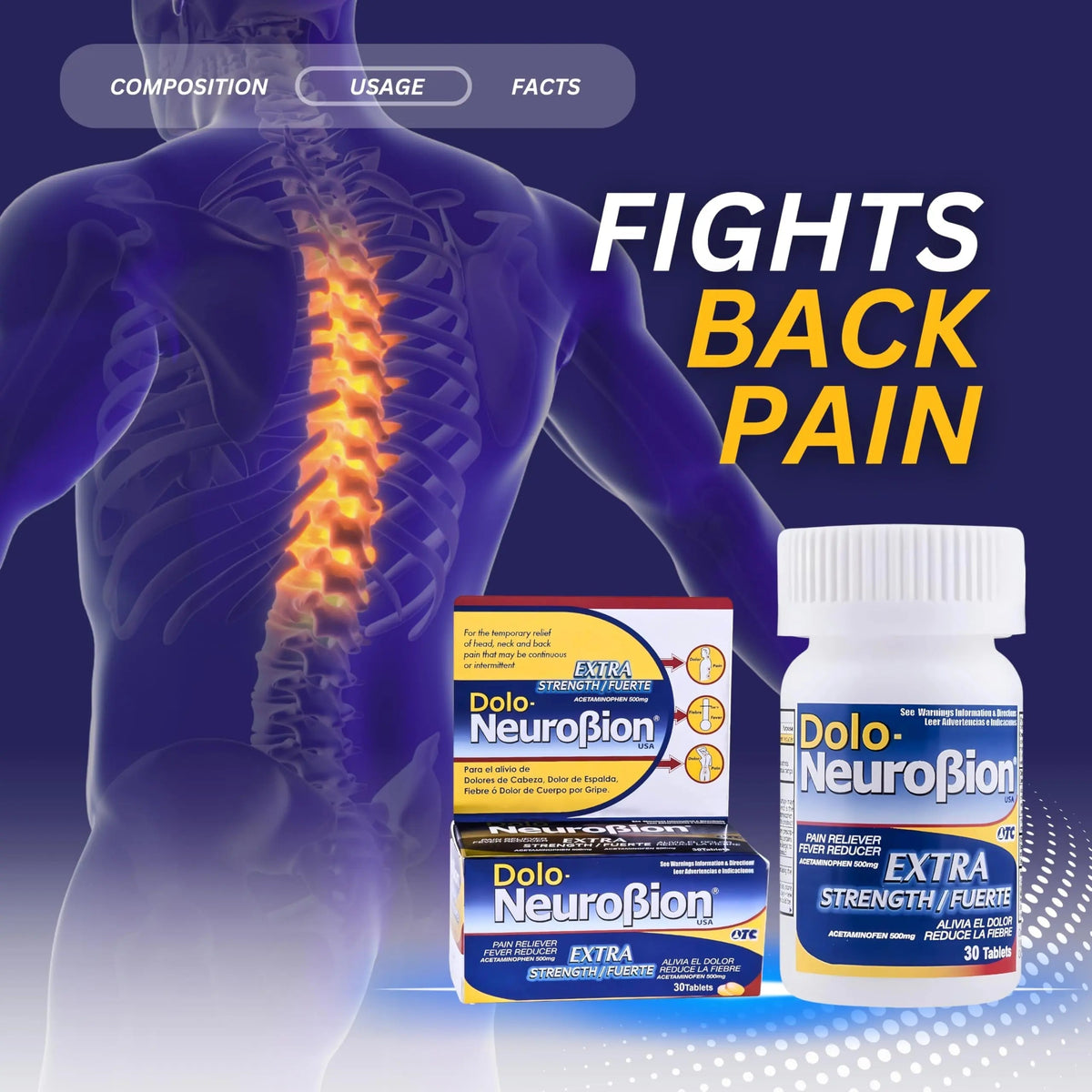 Dolo Neurobion 30 Tablets - Pain Reliever, Fever Reducer, Extra Strength, Fuerte, Alivia el Dolor, Reduce la Fiebre NeurobionBuy Supplements Australia