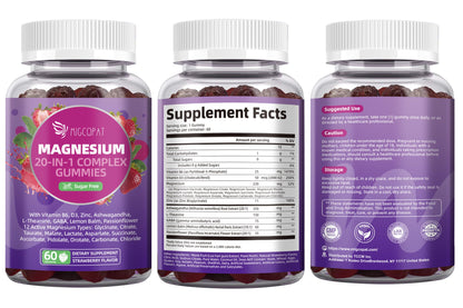 Migcopat Magnesium Complex Gummies, 20 in 1 Magnesium Gummy with Glycinate Citrate Malate Taurate - Ashwagandha, L-Theanine, D3&Zinc for Relaxation, Sleep, Muscle&Heart Support, Strawberry, 60 Cts Migcopat buy supplements Au