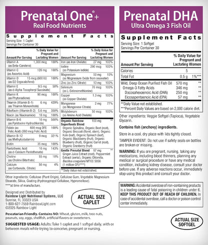 Rainbow Light Prenatal DHA Vitamins for Women | 30 Caplets & 30 Softgels | Omega-3 Fish Oil (DHA & EPA) | Support for Mom & Baby | Omega-3 Fish Oil (DHA & EPA) | Support for Mom & Baby