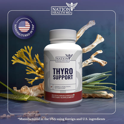 Thyro Support | Thyroid Support for Women & Men | Selenium, Zinc, Ashwagandha, Bladderwrack & L-Tyrosine, For Energy and Thyroid Balance. 30 Days Supply. 120 Capsules