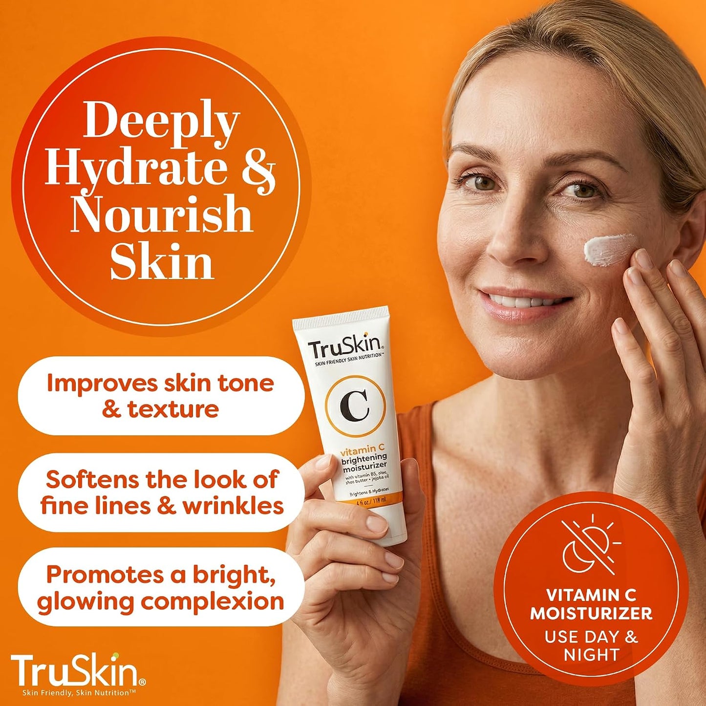 TruSkin Vitamin C Face Cream - Brightening Daily Moisturizer, 2 fl oz | Vitamins C & E, B5, Jojoba Oil & Green Tea to hydrate, nourish and support smooth, radiant-looking skin