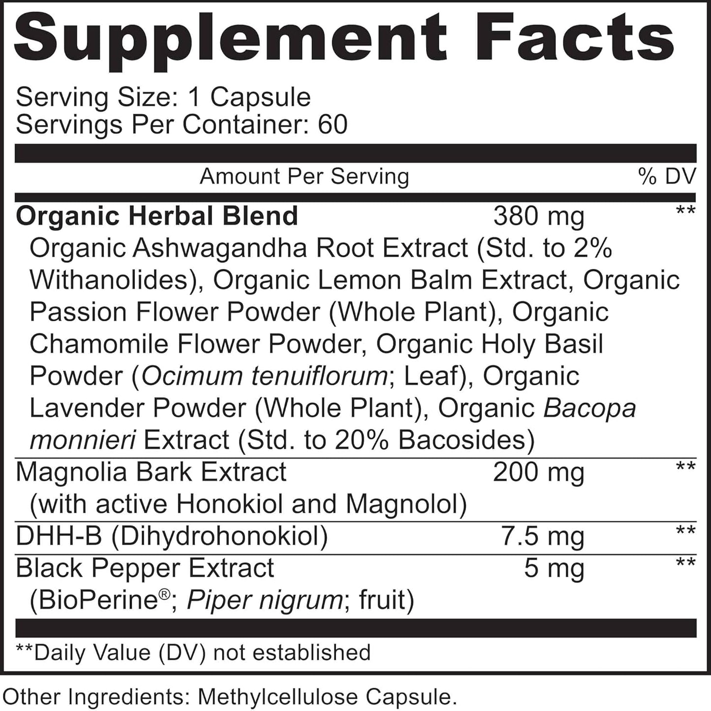 DHH-B Supplement - Bioactive Honokiol Magnolia bark Extract | for Cellular Health| Organic Ashwagandha & Herbs, High Strength 60 Vegan Capsules, 2 Month Supply, Non GMO