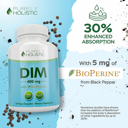 DIM Supplement 400MG, Extra Strength, Estrogen Balance, 5 Month Supply | Hormone Balance for Men & Women, Menopause Prostate & Energy Support, Diindolylmethane, Gluten-Free & Non-GMO, 150 Capsules