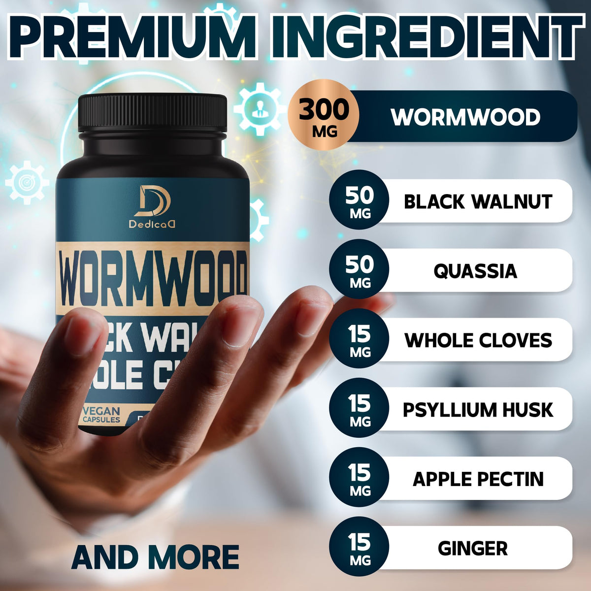 DEDICAD 12in1 Wormwood Black Walnut Clove Capsules - Immune, and Mood Support - 3 Month Supply - 90 Vegan Capsules DEDICAD buy supplements Au