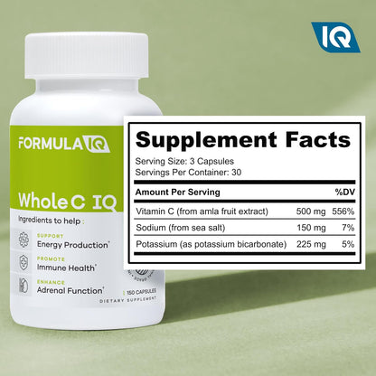 Formula IQ - Whole C IQ - Natural Vitamin C Supplements with Amla Fruit Extract - Iron, Energy, & Immune Support from Whole Food Sources - High Absorption Vitamin C Capsules - 90 Capsules