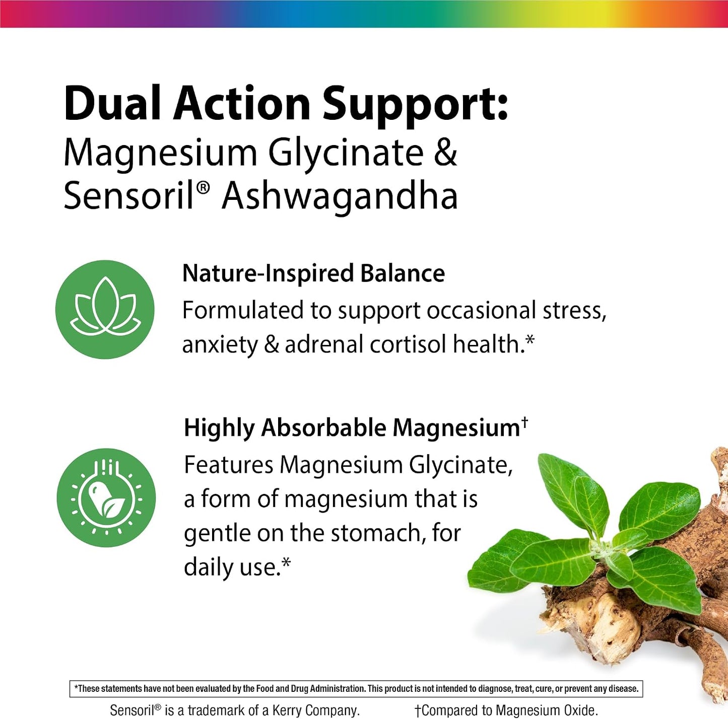 Rainbow Light Magnesium Glycinate + | 120 Capsules | Complex with Ashwagandha | Vegan, Non-GMO and Gluten Free Supplement