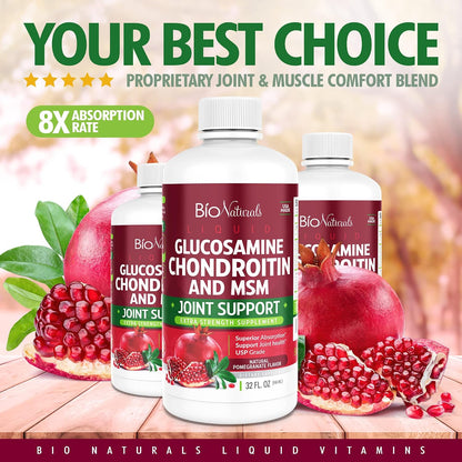 Liquid Glucosamine Chondroitin MSM Pharmaceutical Grade Supplement with Hyaluronic Acid – Maximum Strength Joint Support - 32 fl oz