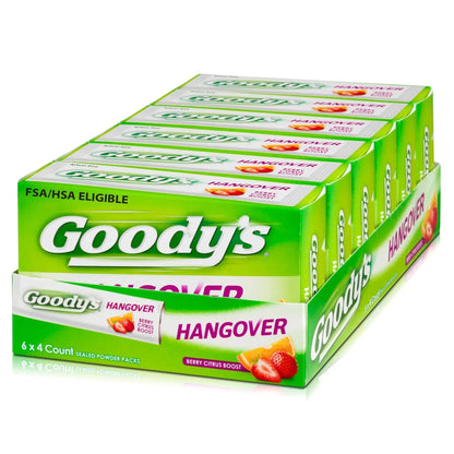 Goody's Hangover Relief Powder, Dual Action Fast Headache Pain Relief with Aspirin and Caffeine, Berry Citrus Flavor, 4 Powder Sticks, 6 Pack Goody'sBuy Supplements Australia