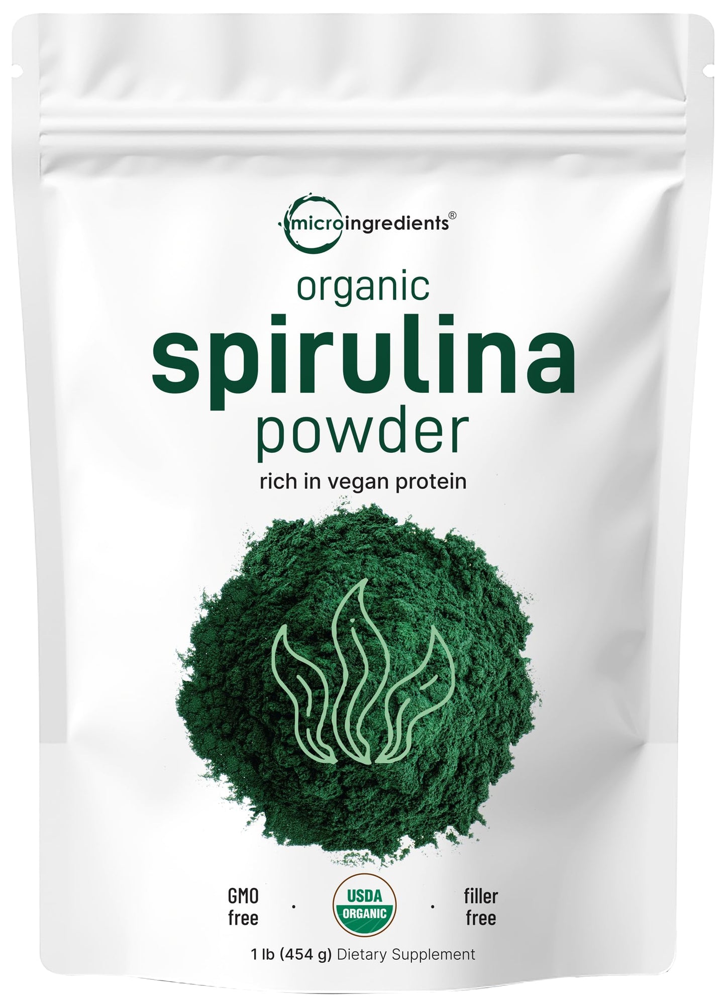 Organic Spirulina Powder, 1lb | Blue-Green Algae, Naturally Occurring Vegan Protein, Vitamins & Minerals | Source of Natural Chlorophyll & Enzymes | Non-GMO, Gluten-Free, No Additives