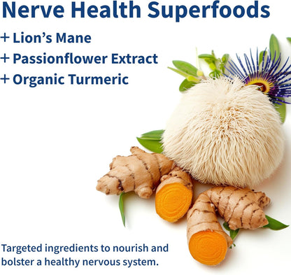 Snap Supplements Nerve Health Support with Lion's Mane, 60 Vegan Capsules | Organic Turmeric Neuropathy Supplement, Supports Mental Clarity, Focus & Healthy Nerve Function, Gluten-Free, Non-GMO