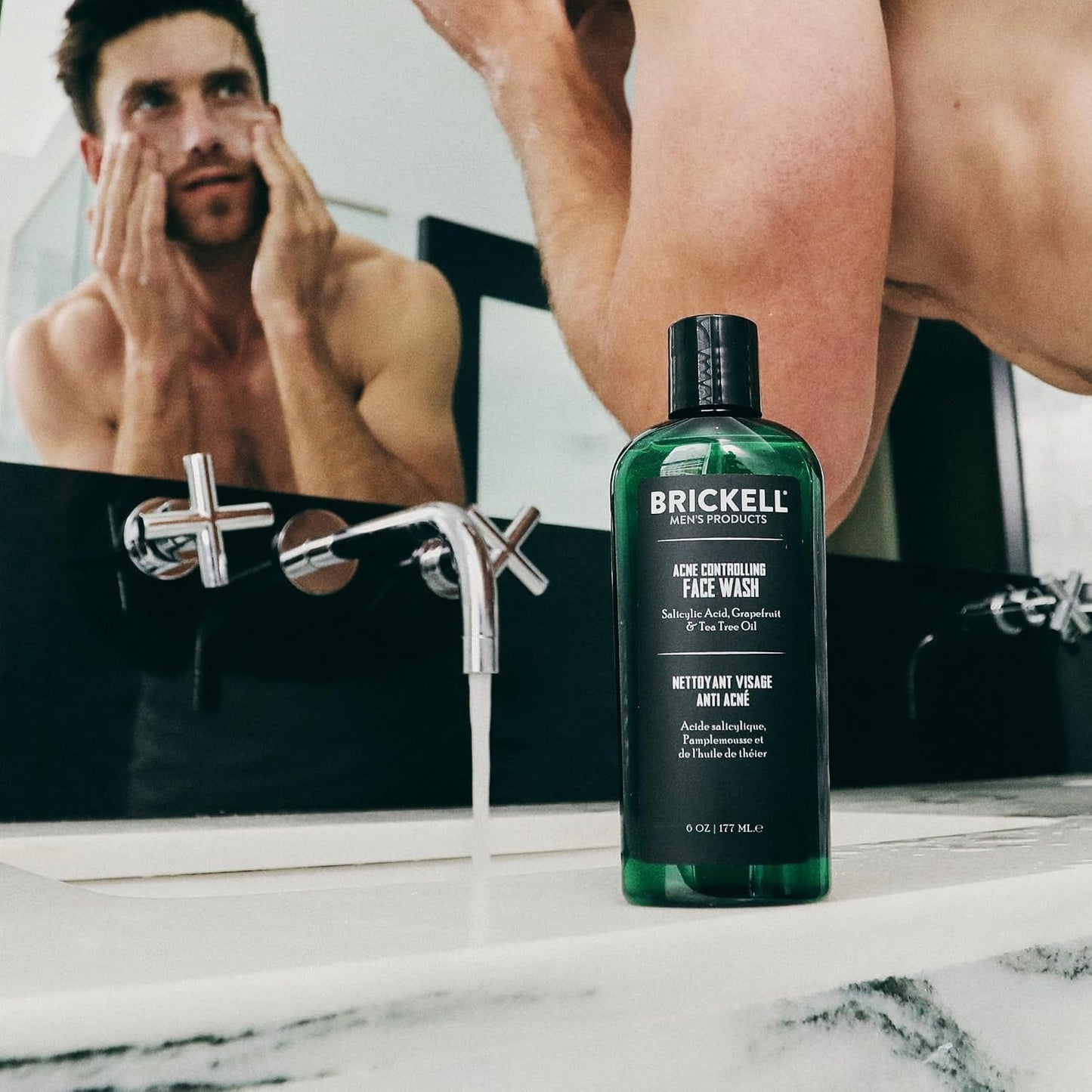 Brickell Men's Acne Face Wash for Men, Acne Face Wash to Cleanse Skin and Eliminate Acne, Clears Breakouts, With 2% Salicylic Acid, Hyaluronic Acid, and Tea Tree Oil, 6 Ounces