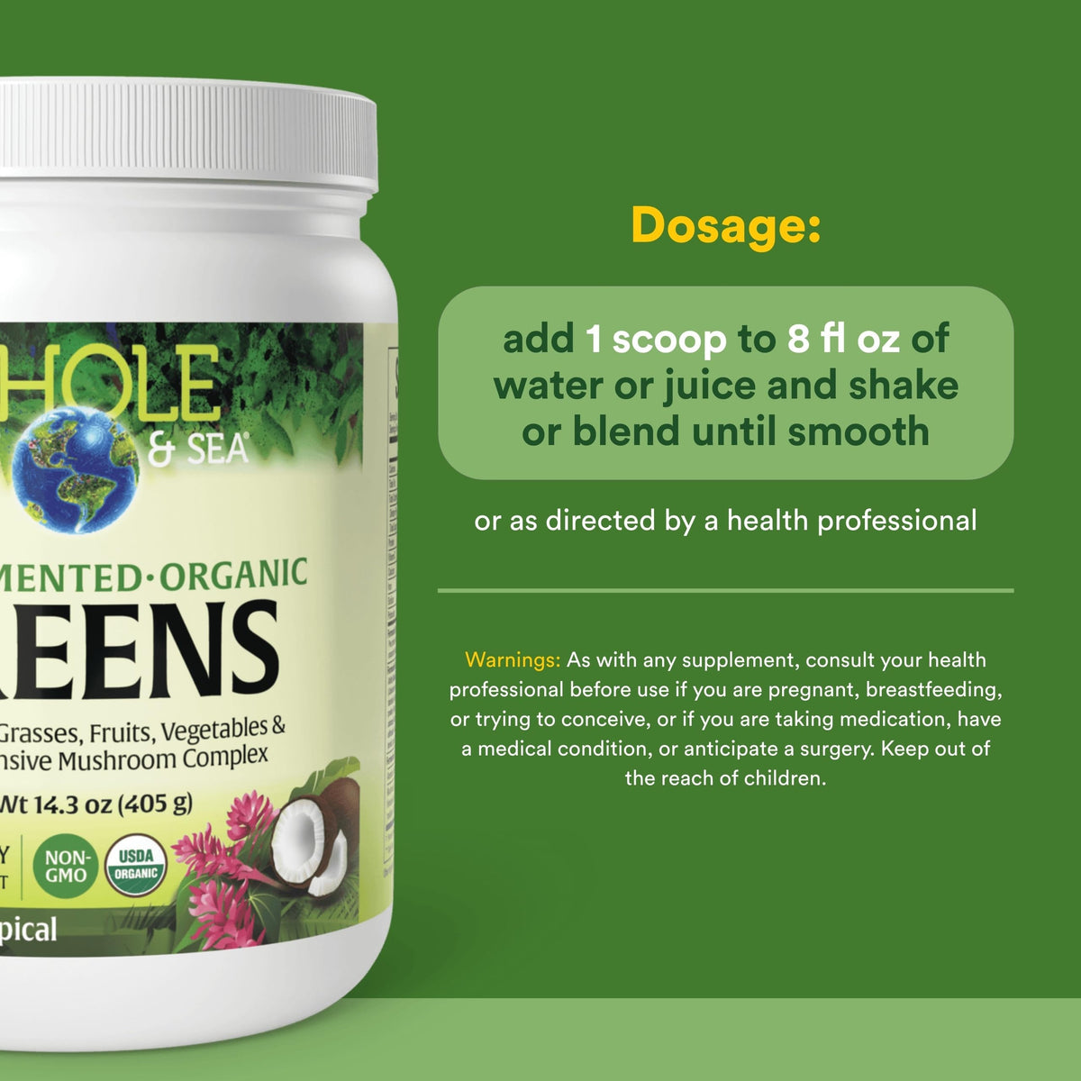 Whole Earth & Sea from Natural Factors, Organic Fermented Greens, Vegan Whole Food Supplement, Tropical, 14.3 Oz Natural FactorsBuy Supplements Australia