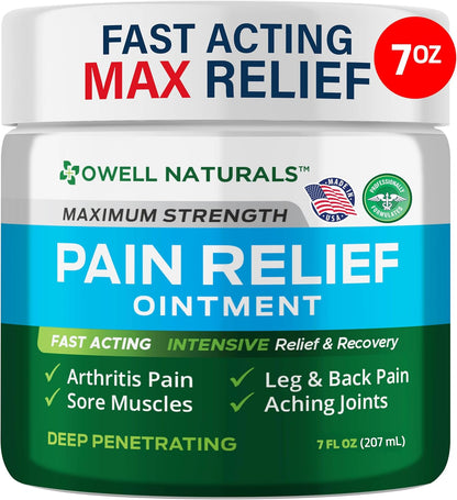 Owell Naturals Deep Penetrating Pain Relief Ointment, Natural Cream Fast Acting Formula for Back, Knee, Joint & Muscle Discomfort, Long-Lasting Soothing Balm, 7 oz