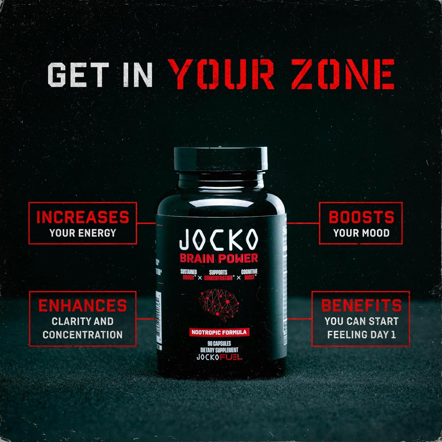 Jocko Fuel Brain Power - Nootropic Dietary Supplements for Memory & Focus wiht L Theanine, L Carnitine- Energy & Focus Supplement (90 Capsules)