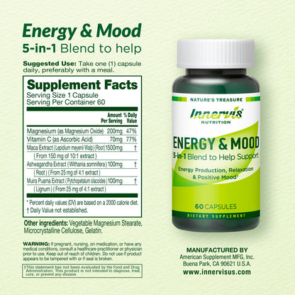 Caffeine Free Natural Energy Boost with Ashwagandha, Maca & Magnesium - Support Stress Relief, Focus & Mood - 60 Capsules by Innervis Nutrition INNERVISNUTRITION buy supplements Au