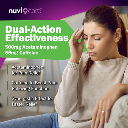 Nuvicare Tension Headache Relief Pills with 500mg Acetaminophen and 65mg Caffeine - Non Aspirin Pain Reliever Aid - Compare to Active Ingredient in Aspirin Free Excedrin Tension Headache (100 Caplets) NUVICAREBuy Supplements Australia